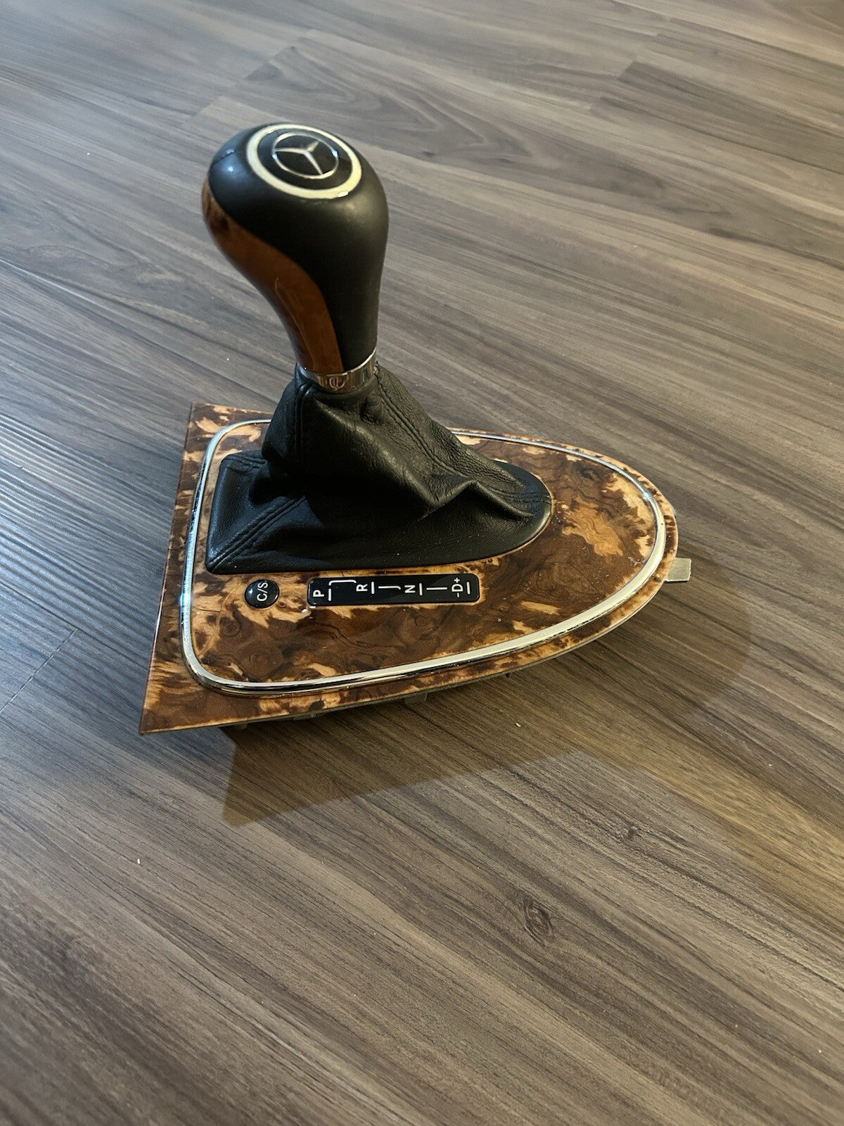 2007-09 Mercedes W211 E350 E550 OEM Shifter Knob Boot Cover Black & Wood Factory