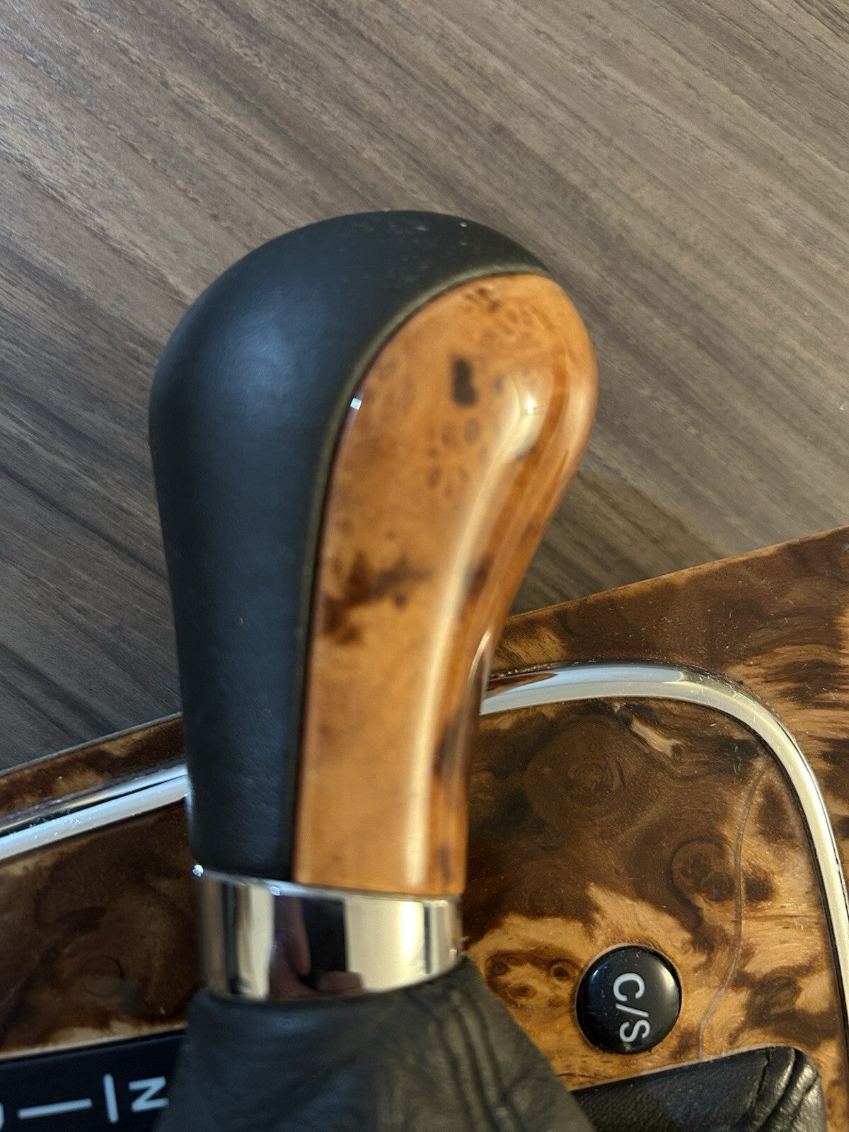 2007-09 Mercedes W211 E350 E550 OEM Shifter Knob Boot Cover Black & Wood Factory