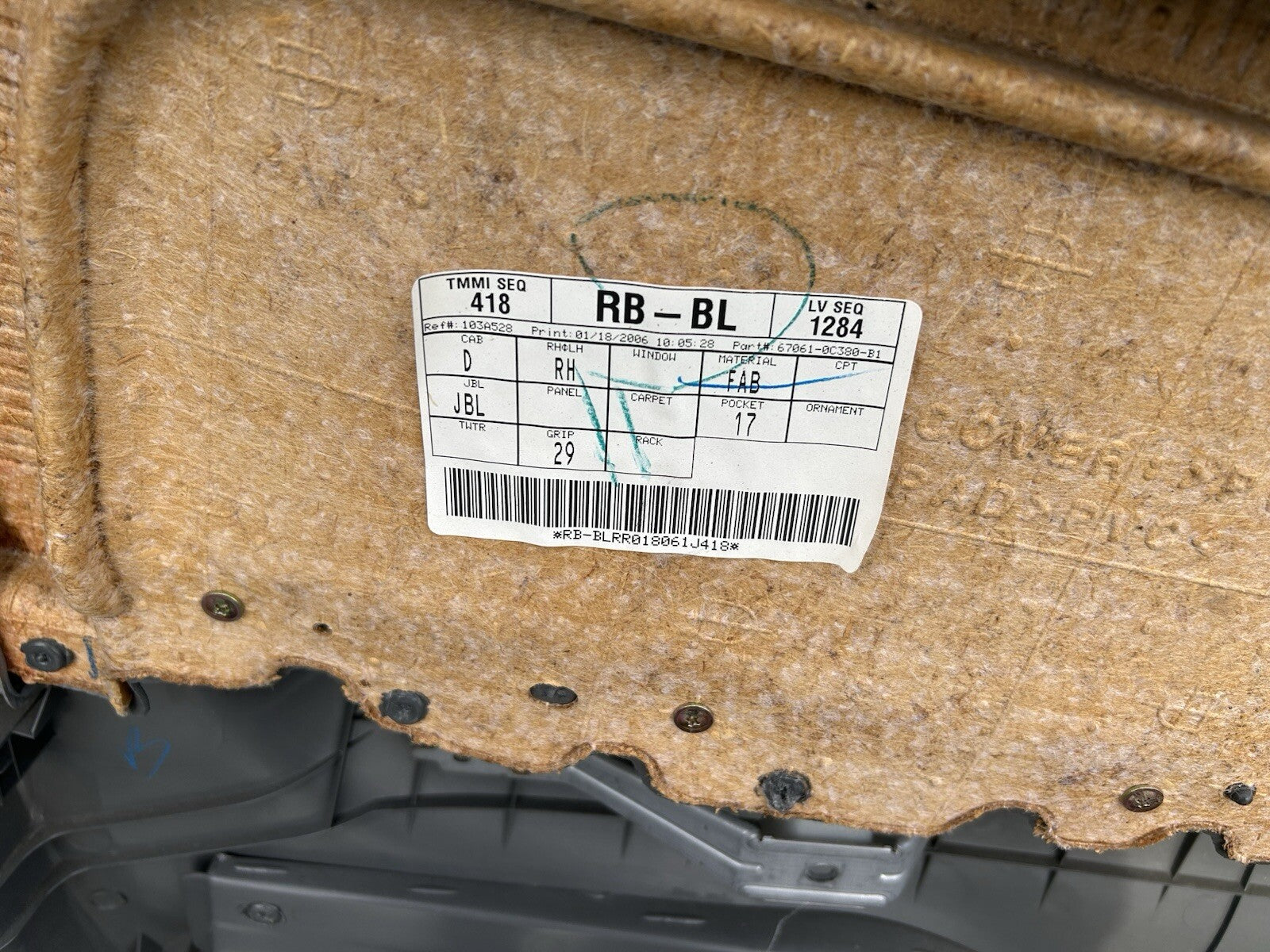 2001-2007 TOYOTA Tundra REAR Right Passenger SIDE DOOR PANEL TRIM Gray OEM