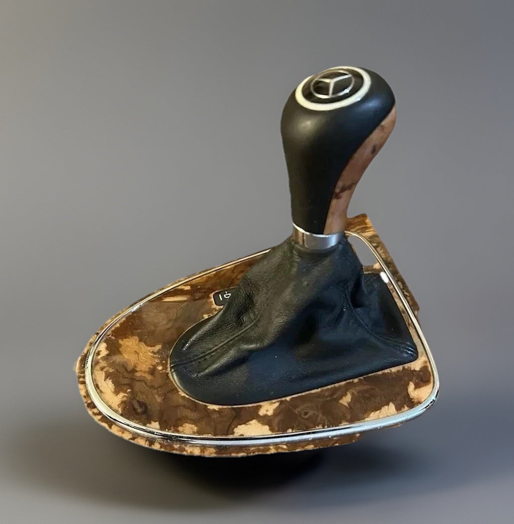 2007-09 Mercedes W211 E350 E550 OEM Shifter Knob Boot Cover Black & Wood Factory