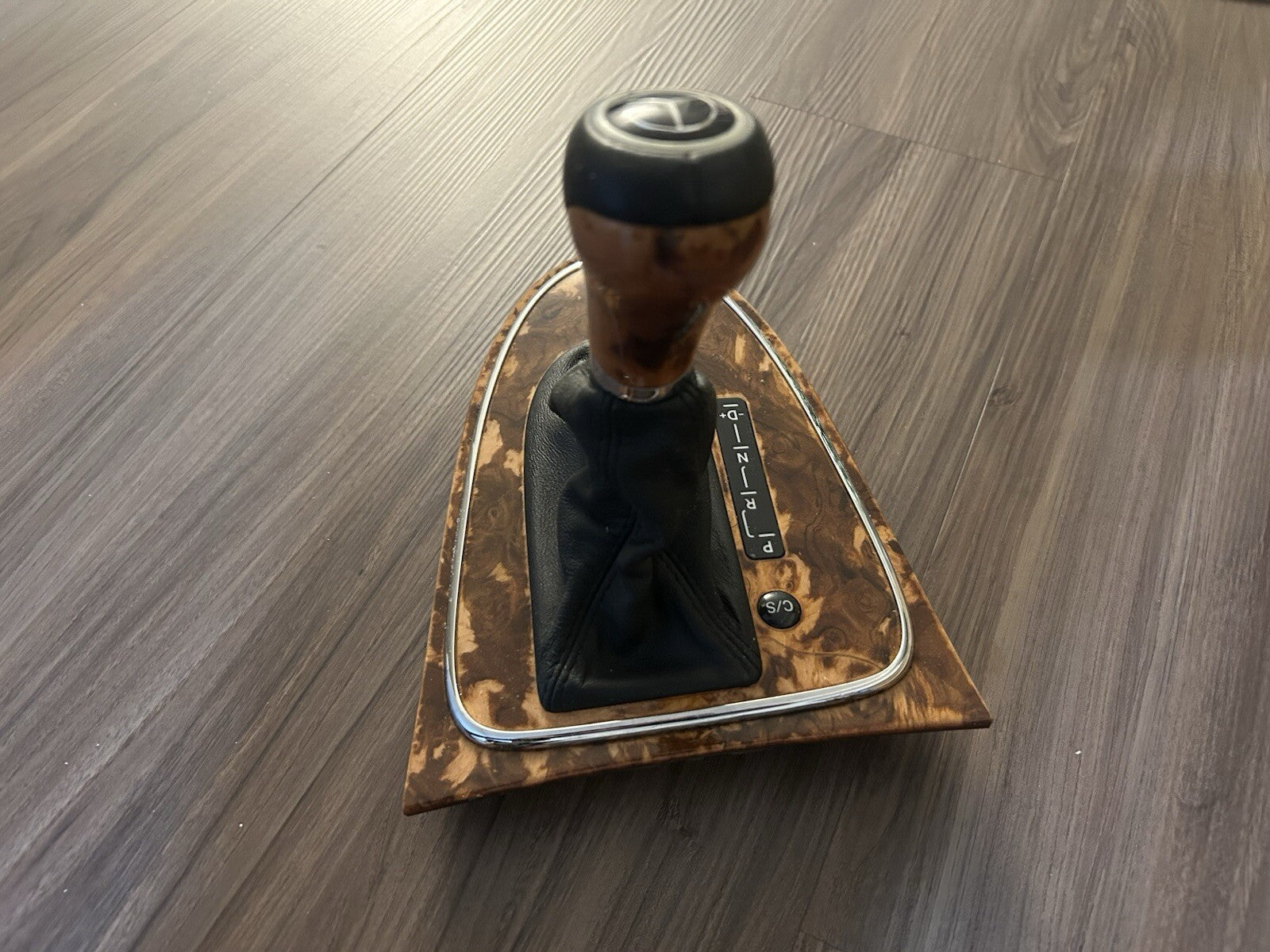 2007-09 Mercedes W211 E350 E550 OEM Shifter Knob Boot Cover Black & Wood Factory