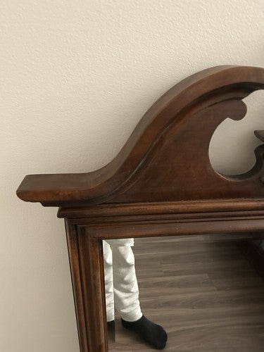 Lexington Cherry Traditional Pediment Beveled Wall Mirror