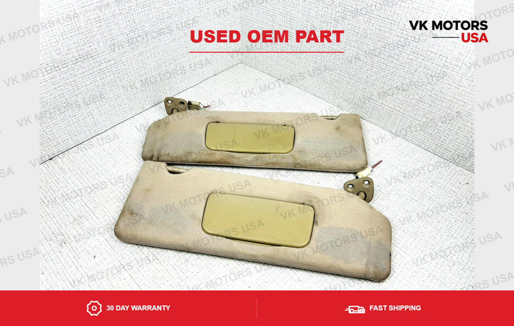 2004-2008 Toyota Solara Driver & Passenger Side Sun Visor Pair Set Tan Lighted