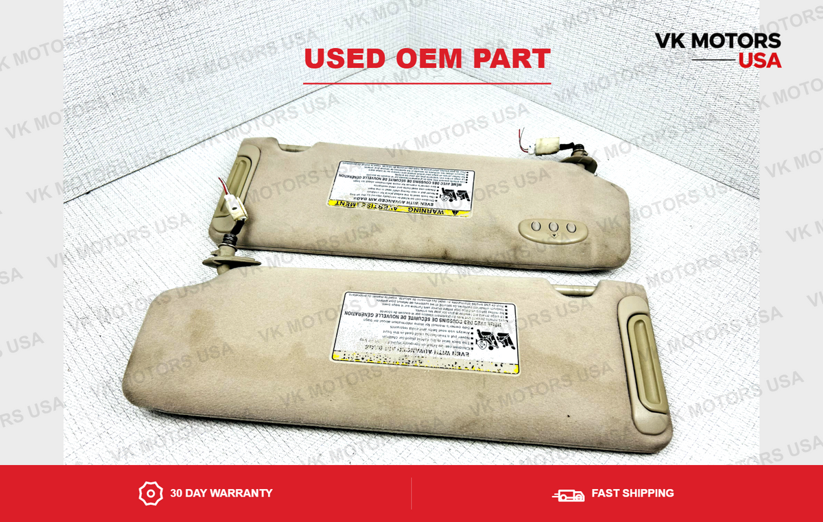 2004-2008 Toyota Solara Driver & Passenger Side Sun Visor Pair Set Tan Lighted