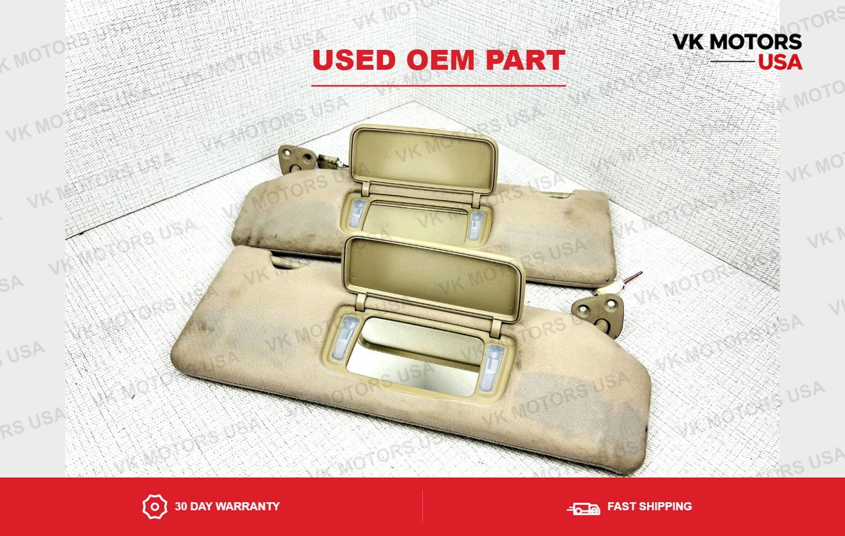 2004-2008 Toyota Solara Driver & Passenger Side Sun Visor Pair Set Tan Lighted