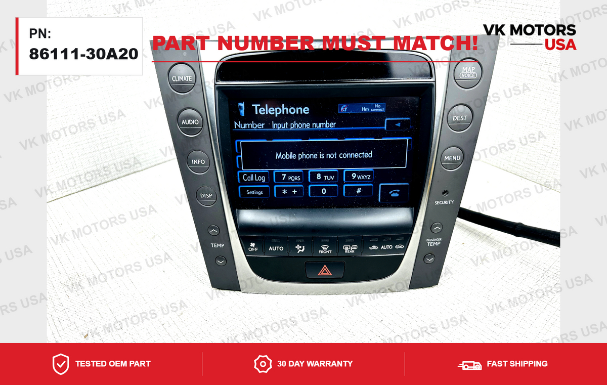 2007-2010 Lexus GS350 Navigation GPS Screen Display Radio OEM 86111-30A20