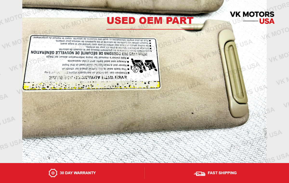 2004-2008 Toyota Solara Driver & Passenger Side Sun Visor Pair Set Tan Lighted
