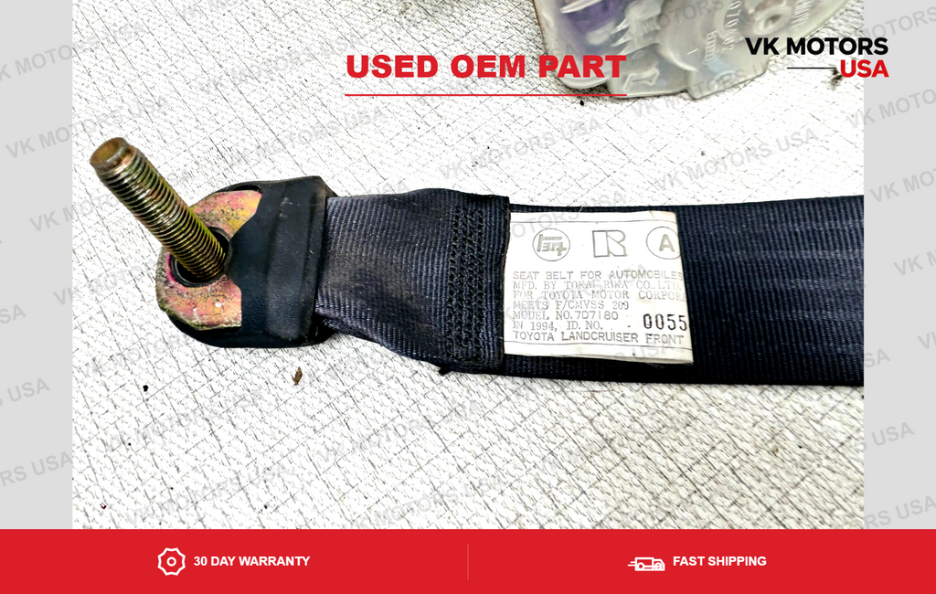 1991-1994 Toyota Land Cruiser Front Right Passengr Seat Belt Gray Retractor OEM