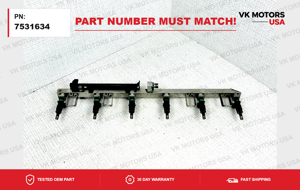 07-13 BMW E90 328i 128i N51 Engine Motor Fuel Injector Rail  OEM 7531634