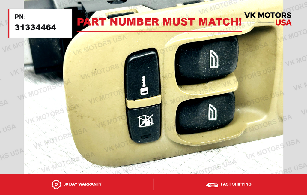 OEM 2007-2014 VOLVO S60 V70 XC90 Driver Door Master Window Switch 31334464 Beige