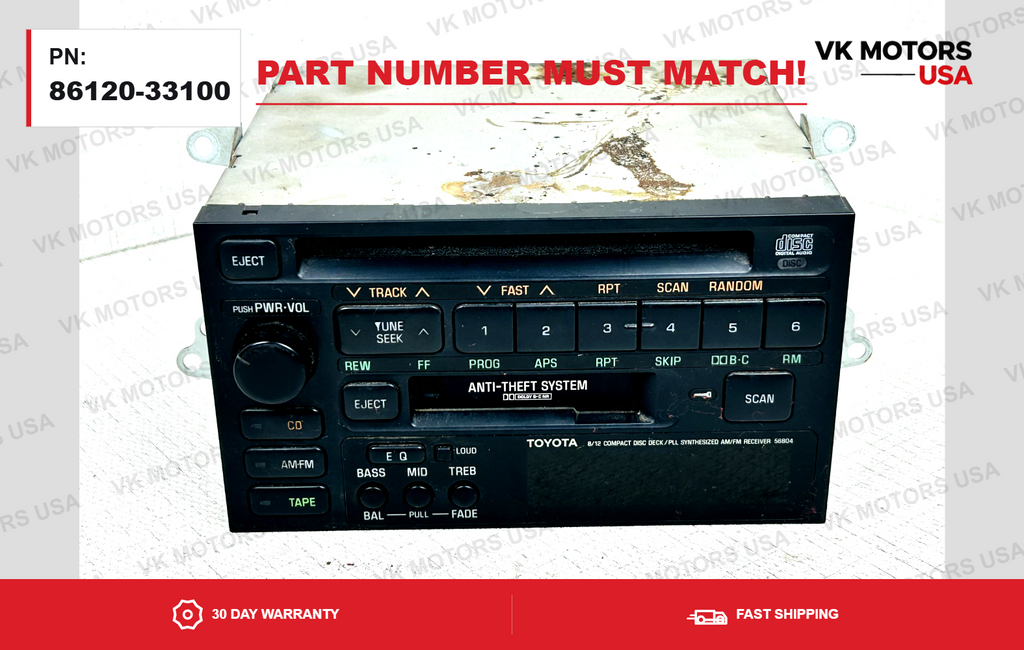 Toyota Mr2 Supra Land Cruiser Stereo CD Cassette Radio 86120-33100 OEM